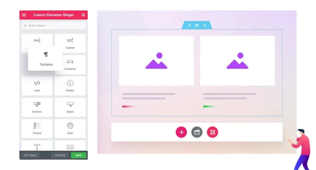 Pagina del builder di Elementor.